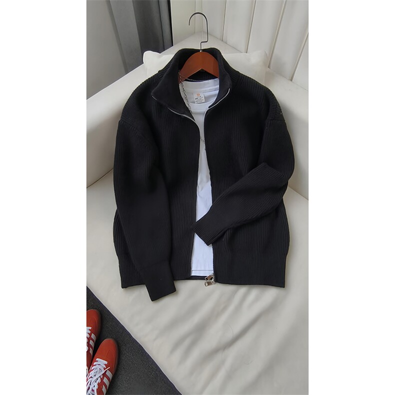 重磅秋冬北极绒双拉链毛衣开衫美式复古休闲慵懒风宽松针织衫外套，男装针织衫/毛衣，电商A486