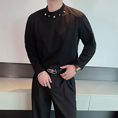 春夏高级感网红垫肩长袖T恤男小众金属扣设计纯色打底衫TX1211P50，男装T恤，电商B267