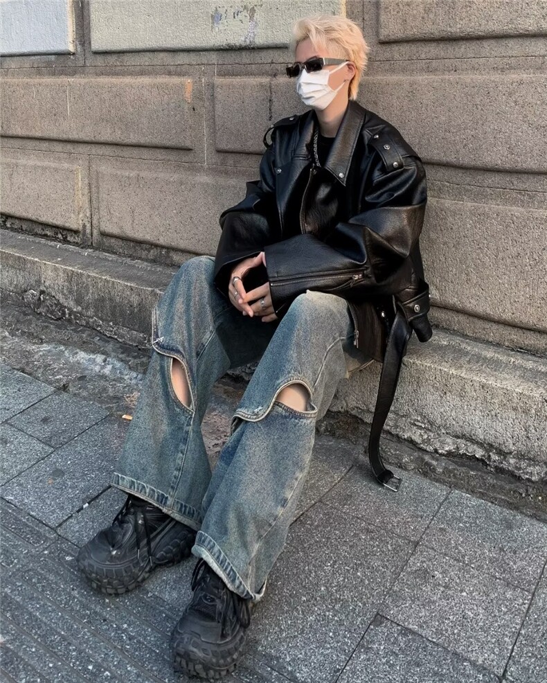 短款皮衣外套男春秋季高级感痞帅设计感小众骑行机车夹克,男装夹克,星座716-3