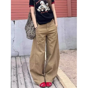 美式复古弯刀休闲牛仔裤女宽松阔腿直筒长裤子K8112-P53