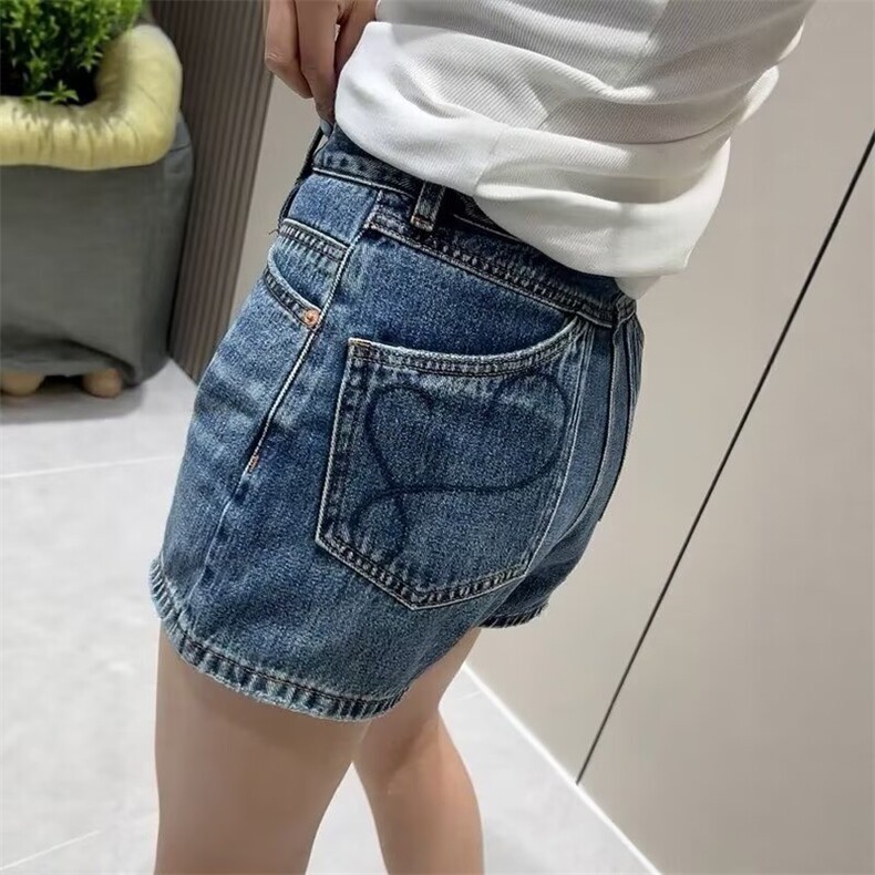 小众设计感后兜牛仔短裤女大码胖mm薄款夏天高腰显瘦a字阔腿热裤图片