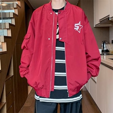 美式机车风冲锋衣夹克女秋季宽松嘻哈百搭情侣装薄款外套J696，男装夹克，星座1116A-1（原606A）