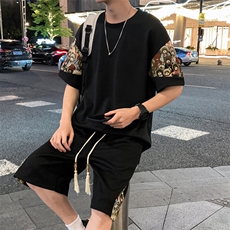 光版二开男士休闲运动套装刺绣小熊T恤短裤一套A266-TZ88580-P50，男装T恤，电商A266