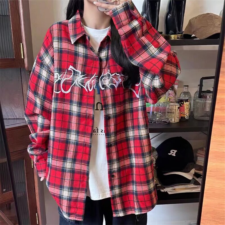 1506A/GCS3070/P36美式复古格子长袖衬衫男女春夏秋季潮牌,男装衬衫,星座1506A
