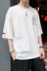 男士休闲短袖T恤青少年潮流印花纯棉五分半袖打底衫DS345TP25图片