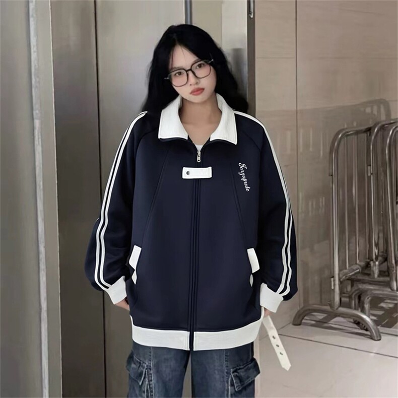 抖音得物品质美式高街重磅结构拼接织带翻领卫衣夹克外套AW11303,男装夹克,电商A443