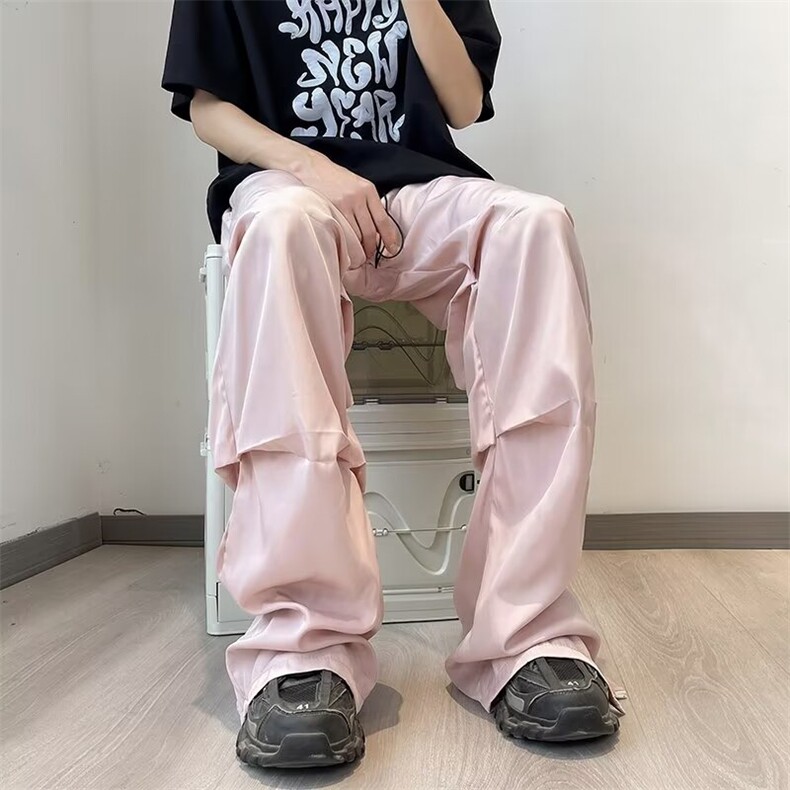 夏男冰丝褶皱速干裤字母刺绣侧边开叉拉链冲锋裤h69P33,男装休闲裤,星座1013-1