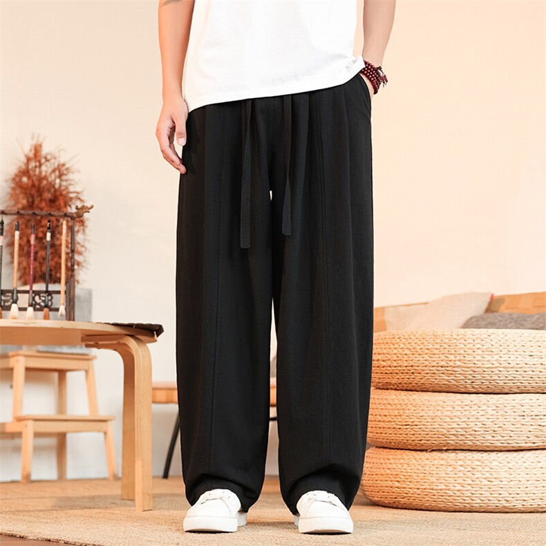 8XL-M亚麻弯刀裤直筒阔腿裤子男夏季宽松大码运动灯笼裤KZ068P60,男装休闲裤,电商B312