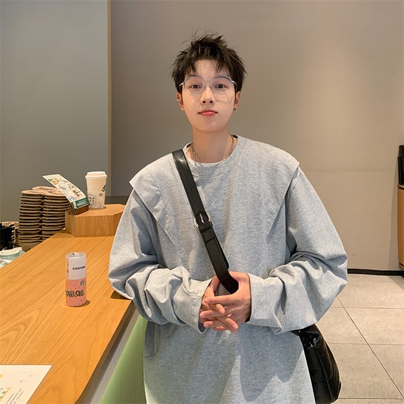 W71高质量300克长袖T恤灰色黑色M到3XL自家图,男装T恤,星座506