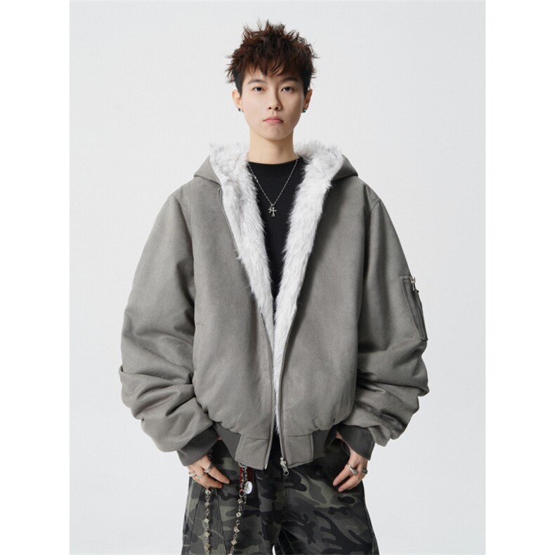 706- LK6059-P148 现货 冬季双面穿座山雕仿兔毛棉衣保暖棉服外套图片