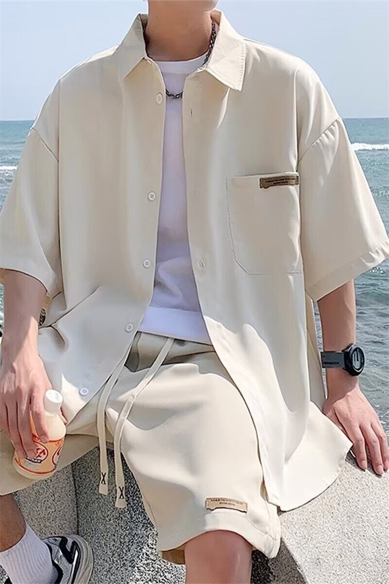 衬衫短裤夏季男套装痞帅时尚潮牌宽松短袖一套穿搭休闲运动两件套,男装衬衫,星座218-1（原230）