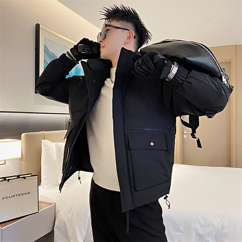 AY75/P138控178冬季社会小伙连帽工装口袋潮牌痞帅棉衣外套男黑首,男装棉衣,星座305B-1