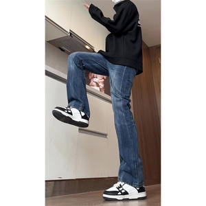 大货~美式高街vibe水洗闪电纹弯刀牛仔裤男微喇显瘦裤子K886-P48图片