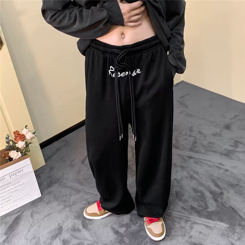 美式复古高街刺绣阔腿休闲裤女潮牌设计感垂感运动卫裤K2585-P30,男装休闲裤,星座412