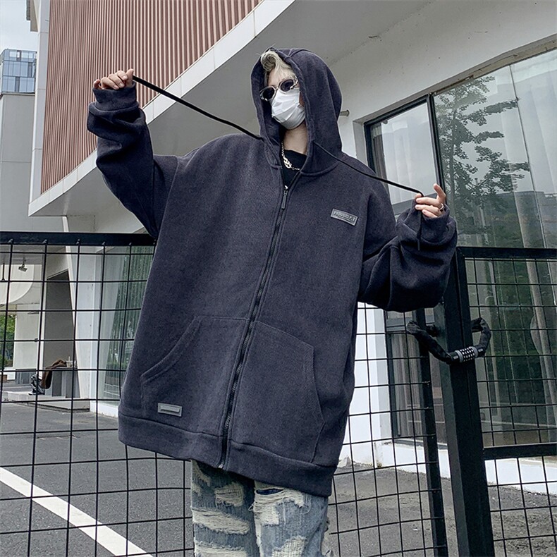 秋款男连帽开衫灯芯绒卫衣贴标休闲外套WY8037P55,男装卫衣,星座1013-1