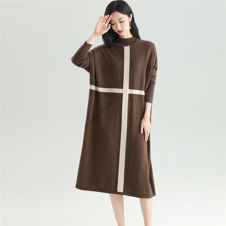 2025秋冬百搭时尚简约圆领长袖连衣裙，女装连衣裙，雅之冉羊绒