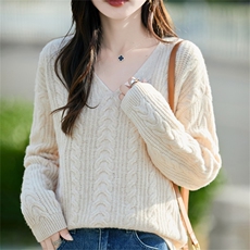 2025百搭时尚简约v领套头衫，女装羊毛衫，哲奥羊绒