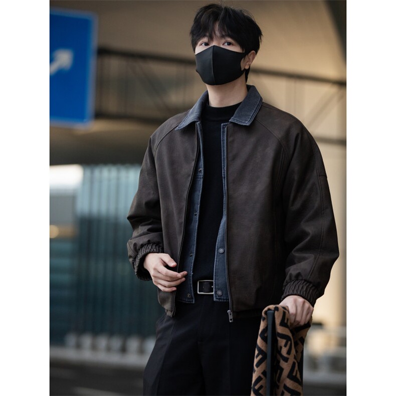 标50绒街拍男士翻领假两件短款皮羽绒服保暖外套5065-P255,男装羽绒服,电商B328