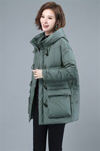 中长款宽松复古加厚连帽90白鸭绒羽绒服外套图片