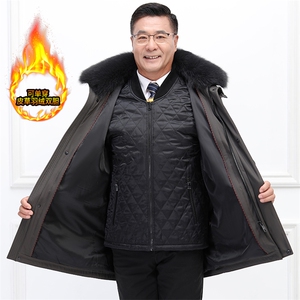 高品质男中老年可拆卸内胆真皮草兔毛狐狸毛派克服中长款外套图片