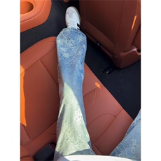浅蓝色提花微喇牛仔裤男款秋季美式潮牌设计感阔腿裤情侣直筒裤子，男装牛仔裤，星座1008