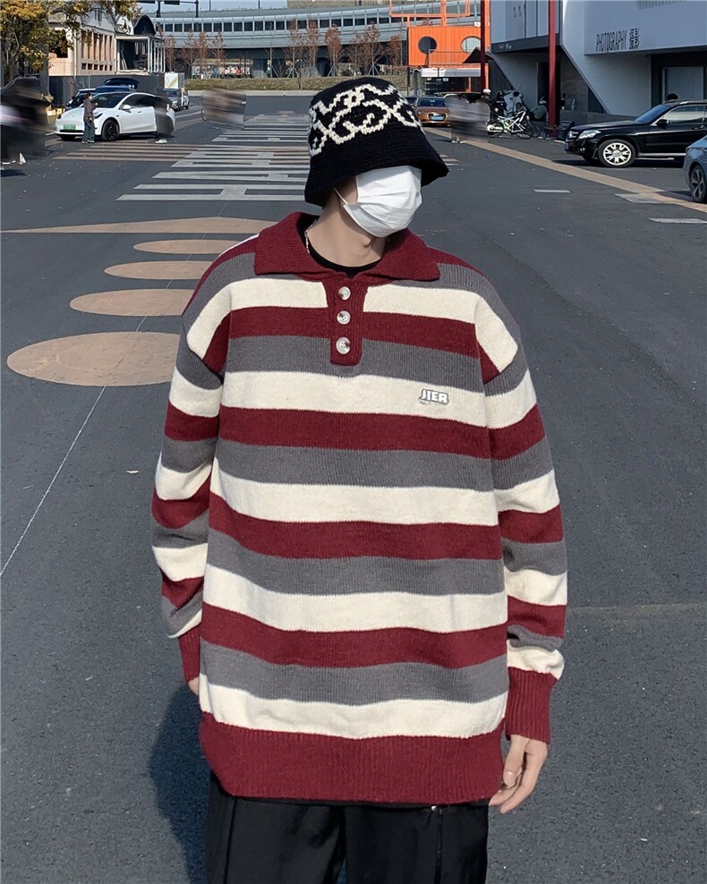 DB630-P56条纹撞色毛衣男秋冬季新款针织衫高级感宽松潮牌外套,男装针织衫/毛衣,星座603-2