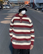 DB630-P56条纹撞色毛衣男秋冬季新款针织衫高级感宽松潮牌外套，男装针织衫/毛衣，星座603-2