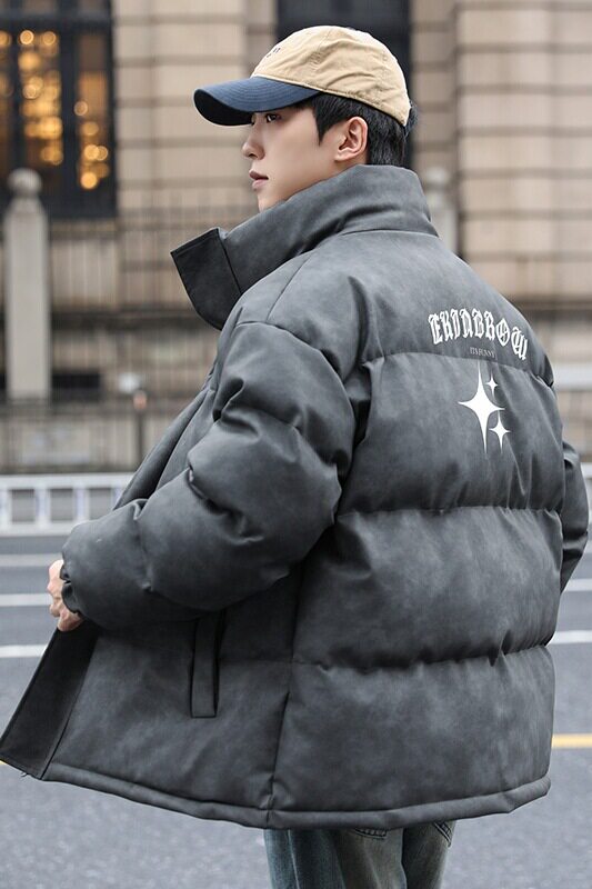 港风冬季新款棉衣男印花宽松PU皮立领面包服大码外套男MY625-P128,男装棉衣,星座505-3