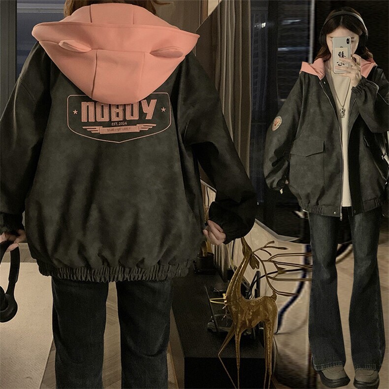 C955-P1102025新款外套女春秋季拼色夹克宽松休闲高级感百搭皮衣,男装夹克,星座911-2(原星座613-2）