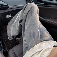 水洗脏染泼墨牛仔裤男潮牌美式高街裤子直筒弯刀微喇裤XA055，男装牛仔裤，星座208-5