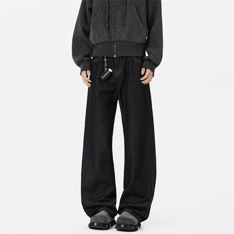 原牛黑痞帅复古阔腿牛仔裤男士宽松百搭直筒春秋休闲NZ2601/TP45，男装牛仔裤，电商B318