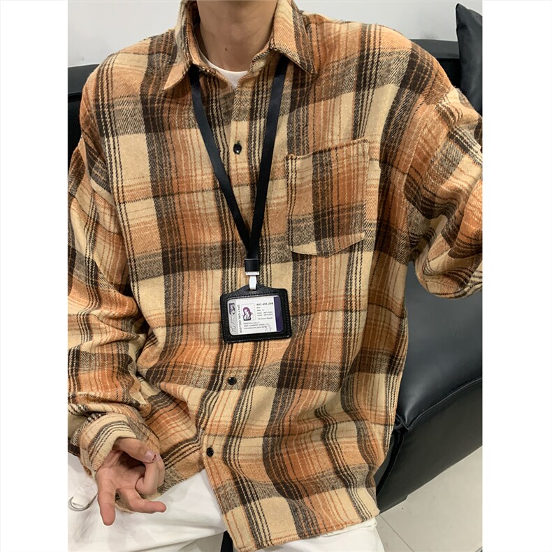 现货~磨毛格子大码长袖衬衫 C5896/特P25 咖啡图片