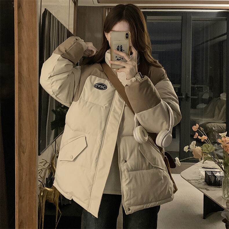 C859-P120撞色加厚立领面包服女冬新款学生宽松拼接棉衣棉服外套,男装棉衣,星座911-2(原星座613-2）