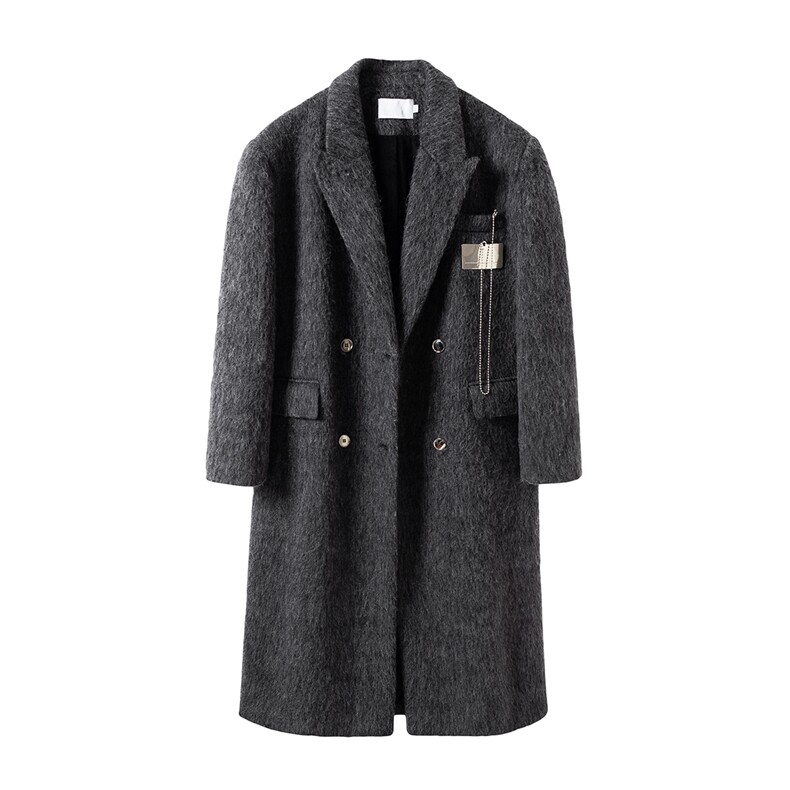 1白底长毛马海毛财阀灰金属装饰西装领加厚羊毛大衣77936P210控，男装毛呢大衣，星座226-2