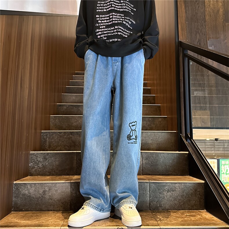 k1065-p55-控78M-5XL宽松大码发泡印花多口袋港风高阶黑暗牛仔,男装牛仔裤,星座116