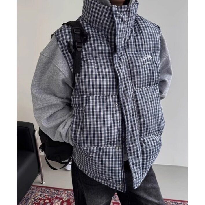 色织格子刺绣立领门禁款棉衣棉服马甲外套男女同款MJ913P65，男装背心/马甲，星座1013-5