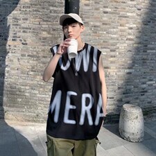 美式高街ins潮牌坎肩背心夏季涂鸦字母印花无袖T恤男T924-P21，男装背心/马甲，星座512-2