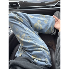 B221美式ins高街暗黑绣花宽松直筒牛仔裤LK25578-特P45控78，男装牛仔裤，电商B221