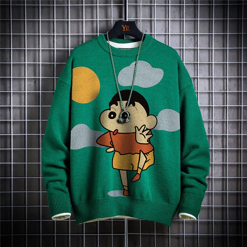 1日系圆领宽松中性情侣潮流大码M-5XL印花毛衣男7782P55加绒P70，男装针织衫/毛衣，星座226-2