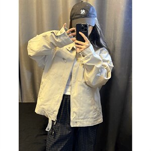 26春装高品质老钱风立领夹克外套男女美式潮牌拉链工装风宽松上衣图片