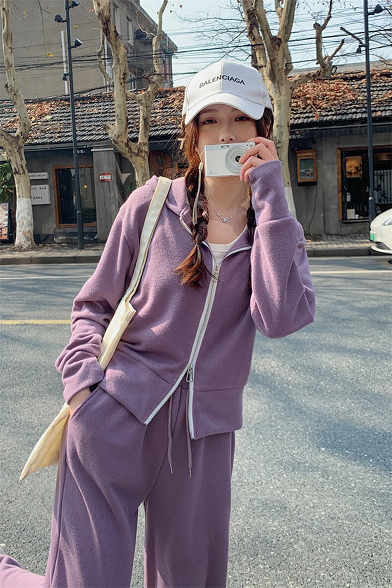 甜美设计感升级休闲运动针织外套+阔腿裤两件套1011P165K248,女装套装/套裙,2C285