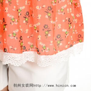 甜美蕾丝拼接雪纺衫女短袖宽松显瘦上衣黄色碎花夏季新款女装图片