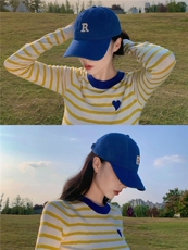 女士新款爱心刺绣条纹撞色针织衫长袖，女装针织衫/毛衣，沐策羊绒