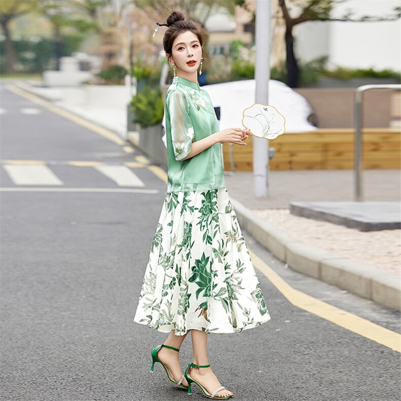现货2024夏季新款优雅时尚潮流套装/套裙短袖夏季中长款气质,女装连衣裙,然然