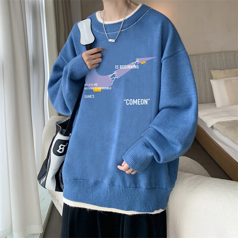控78假两件毛衣男大码加绒针织衫男毛线衣M80259-P55加绒P70,男装针织衫/毛衣,电商A040