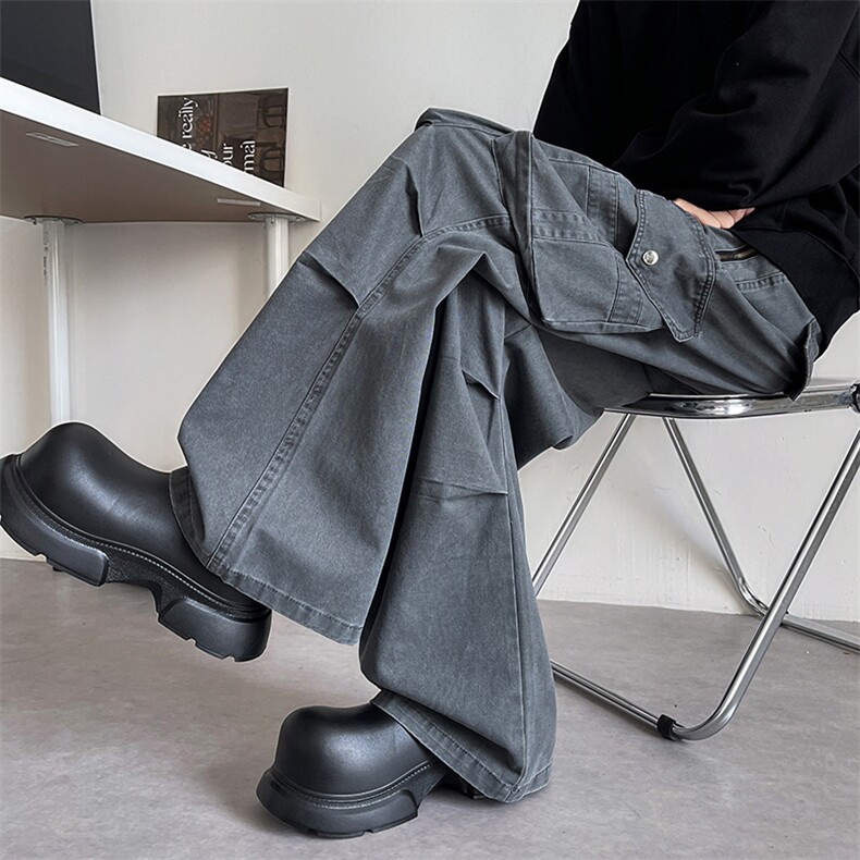 美式高街立体多口袋战术工装裤男女微喇褶皱阔腿休闲裤DH1111-p65，男装工装外套，星座1008