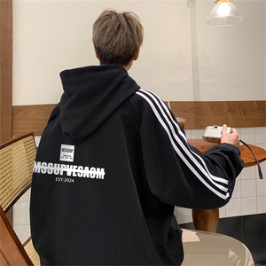 美式三杠条纹复连帽卫衣秋冬男女宽松长袖SWY2457 -P55控88 50棉图片