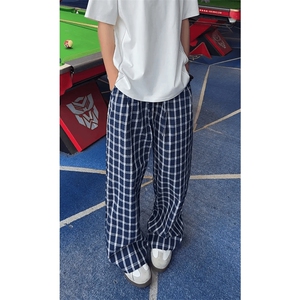美式高街潮牌男女泡泡格子休闲裤直筒宽松慵懒显瘦阔腿休闲长裤子