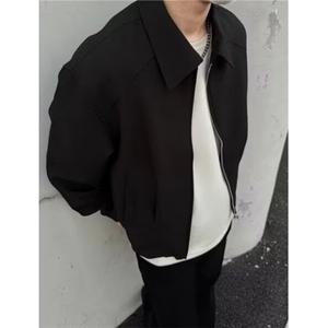 翻领垫肩斜纹夹克男士简约cleanfit双拉链飞行夹克外套 JH518图片