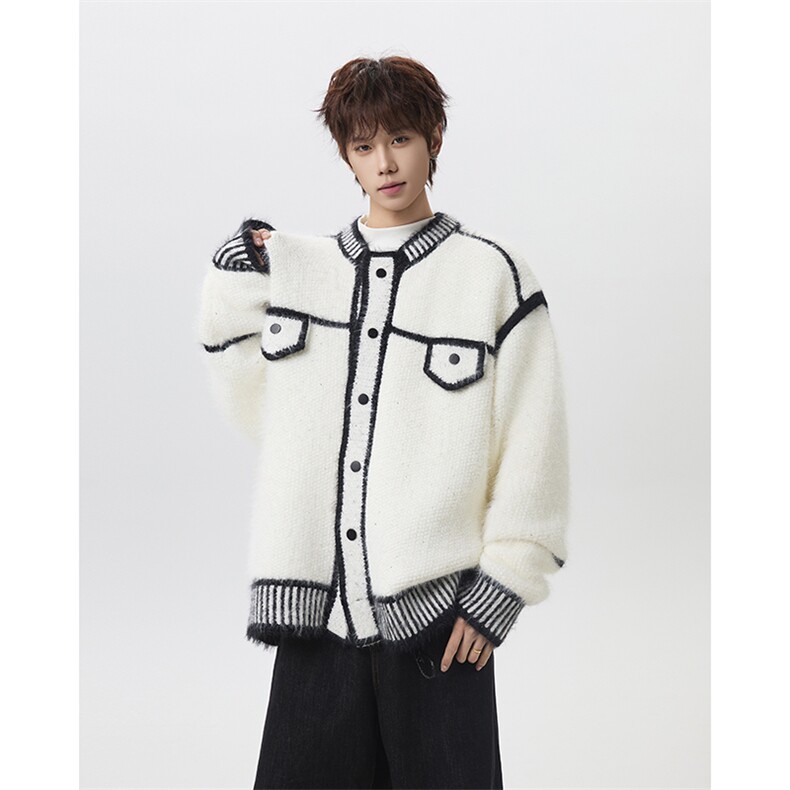 MYDD015-P60重磅痞帅花毛绒绒毛衣外套男女情侣宽松针织衫，男装针织衫/毛衣，星座712A-1